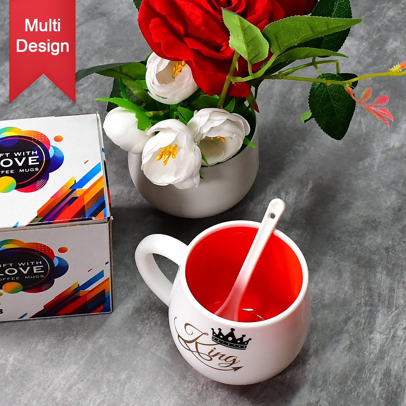 Multi Design Coffee Mug With Spoon And Box Packing. Ceramic Mugs To Gift Your Best Friend Tea Mugs Coffee Mugs Microwave Safe. - Happy Price - Image 1