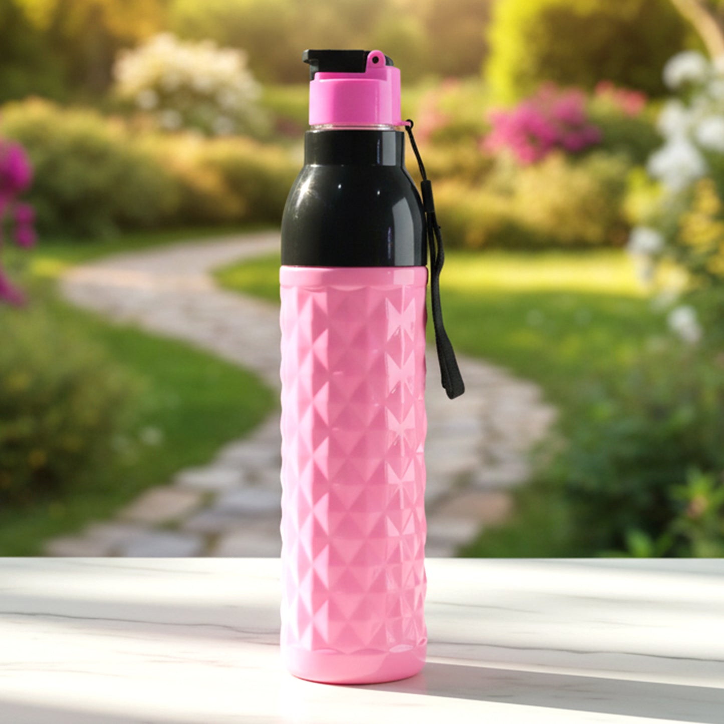 1000 ML Diamond Pattern Leakproof Water Bottle with Flip Top Lid & Carry Strap (1 Pc) - Happy Price - Image 6