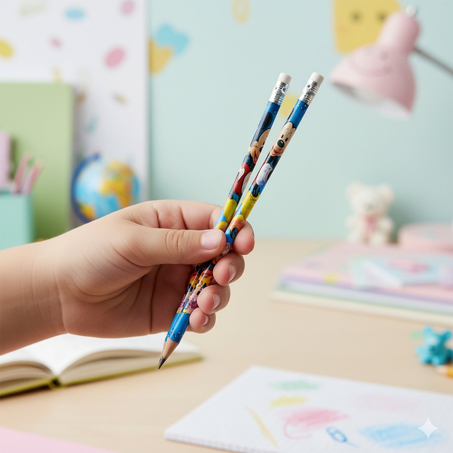 12 Pencils with Cartoon Prints & Eraser Tips - Kids' Stationery Set - Happy Price - Image 6
