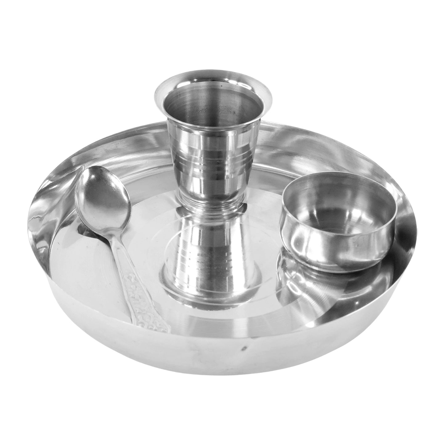 Stainless Steel Pooja Thali Set with Katori, Glass & Spoon - 4 Pcs - Happy Price - Image 2