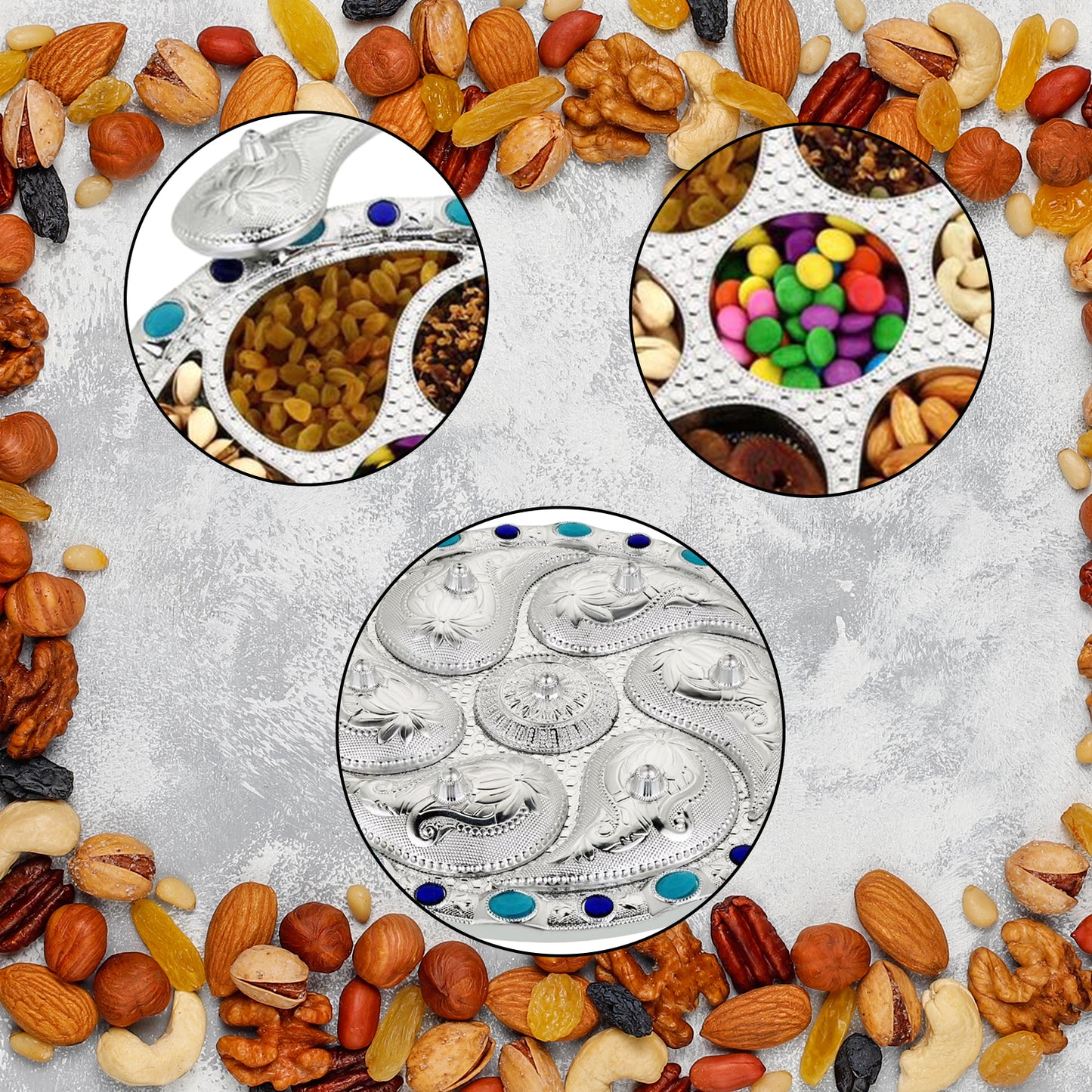 Multipurpose 7 Compartment Dry Fruit Serving Rotating Tray  Candy Chocolate Snacks Storage Box Masala Box - Happy Price - Image 3