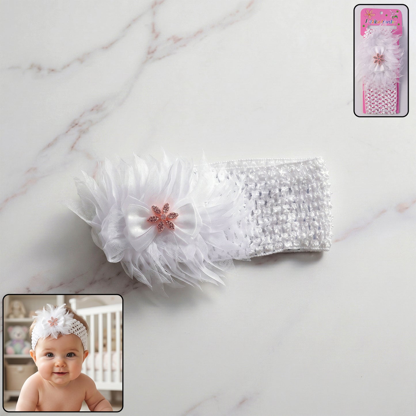 Cute Floral Baby Headband - Soft Elastic Hair Band for Girls (1 Pc) - Happy Price - Image 2