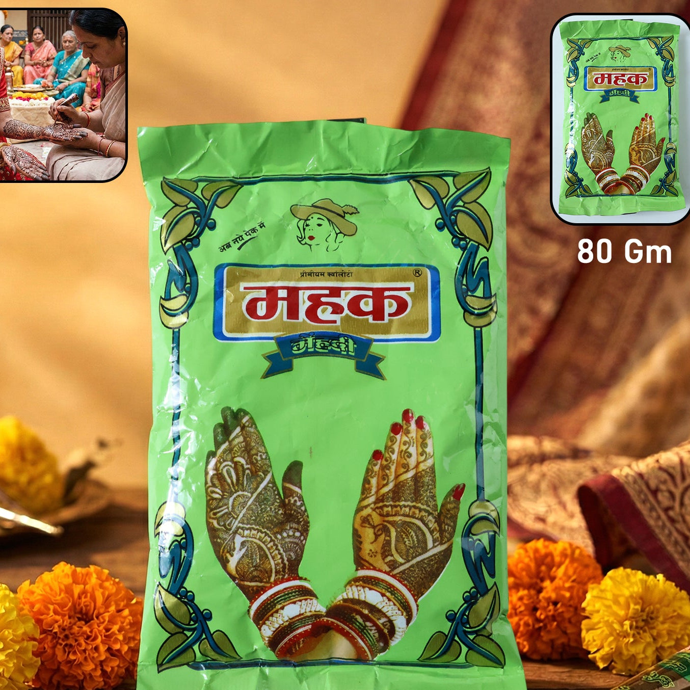 Natural Herbal Mehndi Powder for Body Art - 80 Gram Pack - Happy Price - Image 1
