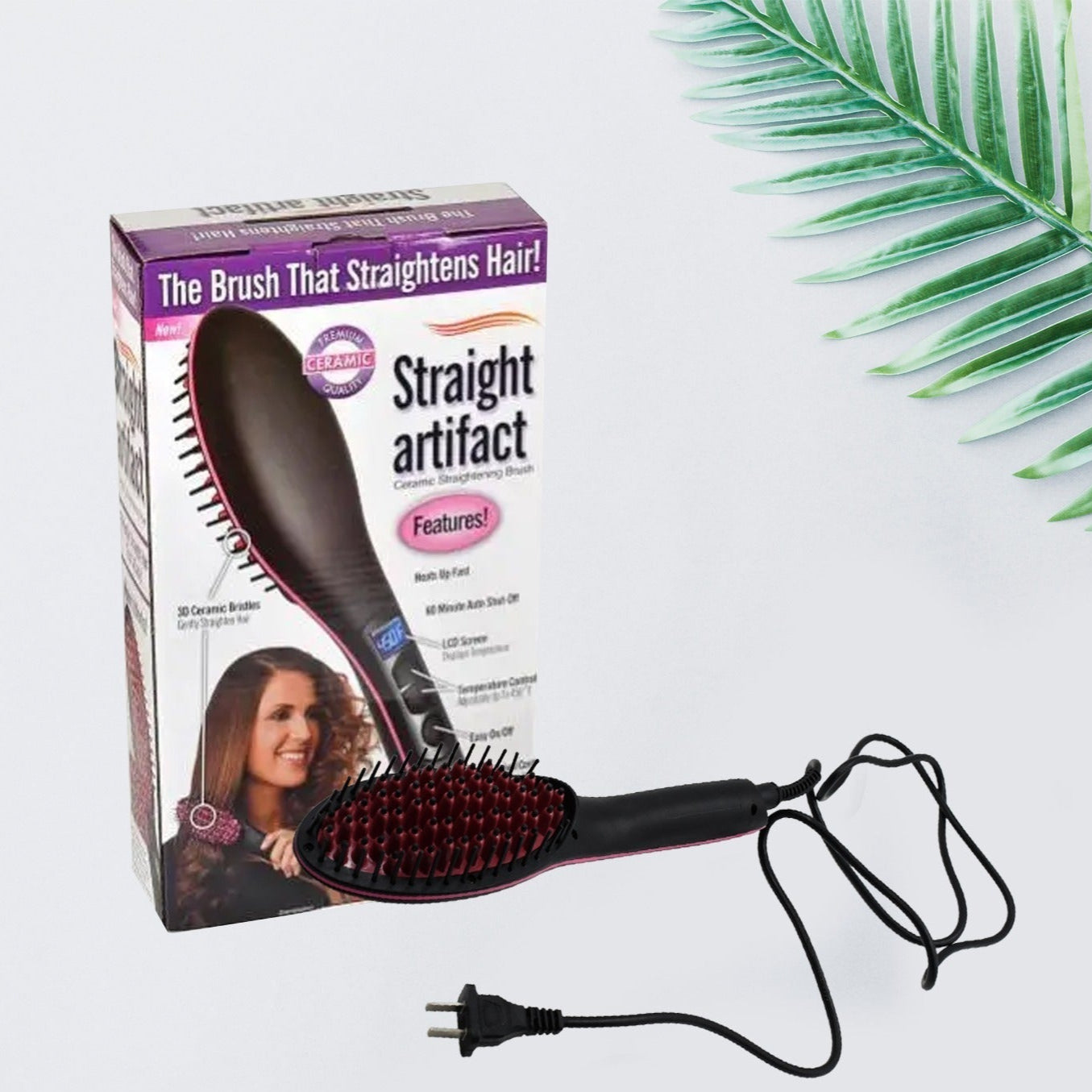 Simply Straight Electric 2 In 1 Ceramic Hair Straightener Straightening Comb Brush With Lcd Screen Temperature Control Display For Women - Happy Price - Image 1