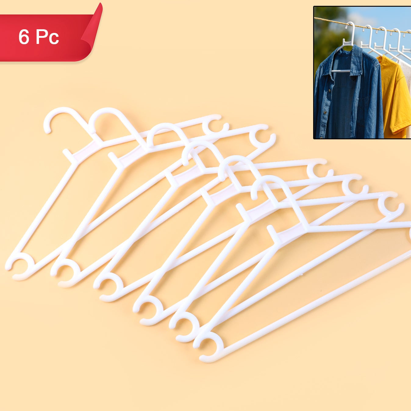 Set of 6 Plastic Clothes Hangers - White, Durable & Space-Saving - Happy Price - Image 1