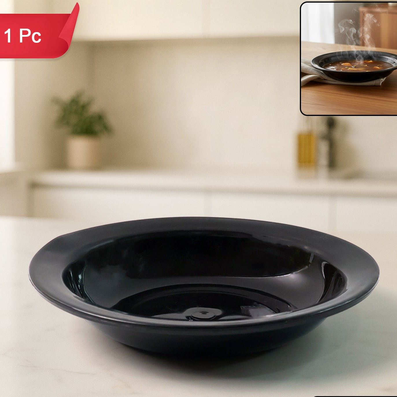 Deep Black Serving Bowl for Curry & Soup (1 Pc) - Heat-Resistant & Durable Plastic - Happy Price - Image 1