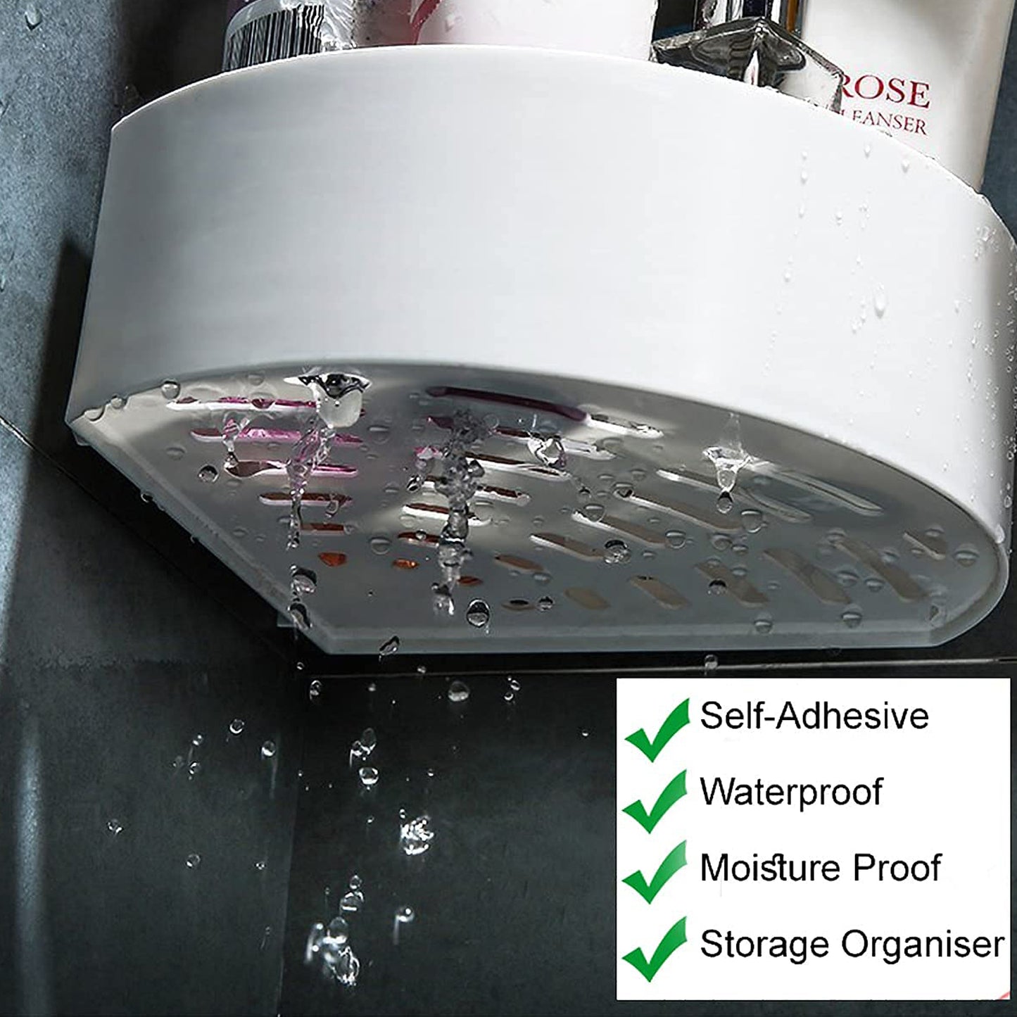 Corner Shelf Bathroom Kitchen Rack Self Adhesive Shower Caddy Plastic Triangle Wall Mount Storage Basket - Happy Price - Image 6