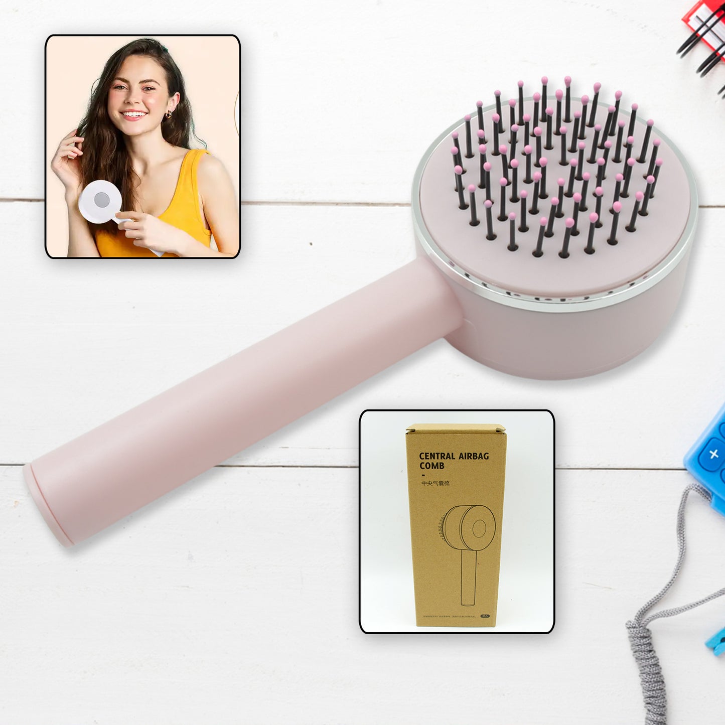 Air Cushion Massage Brush Airbag Massage Comb With Long Handle Self-cleaning Hair Brush Detangling Anti-static For All Hair - Happy Price - Image 5