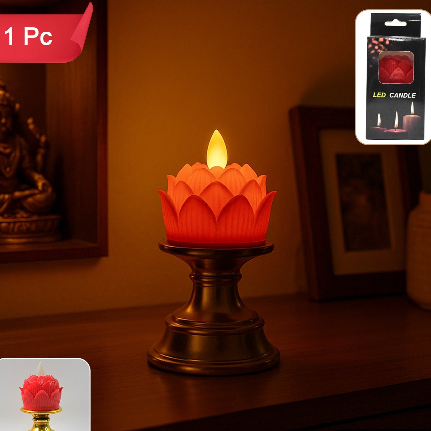Lotus Shaped LED Flameless Candle with Holder (1 Pc) - Safe & Decorative Light - Happy Price - Image 1