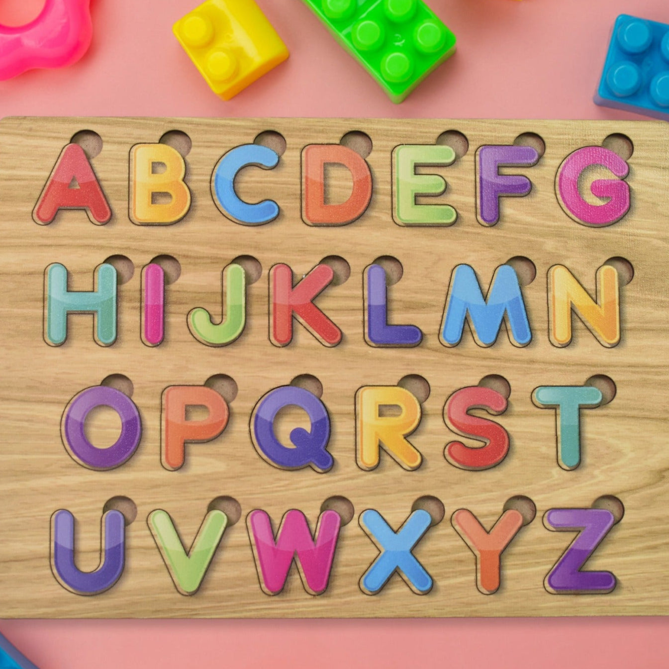 Wooden Puzzle Board Abc Letters Shapes Educational Learning Toys (1 Set) - Happy Price - Image 1