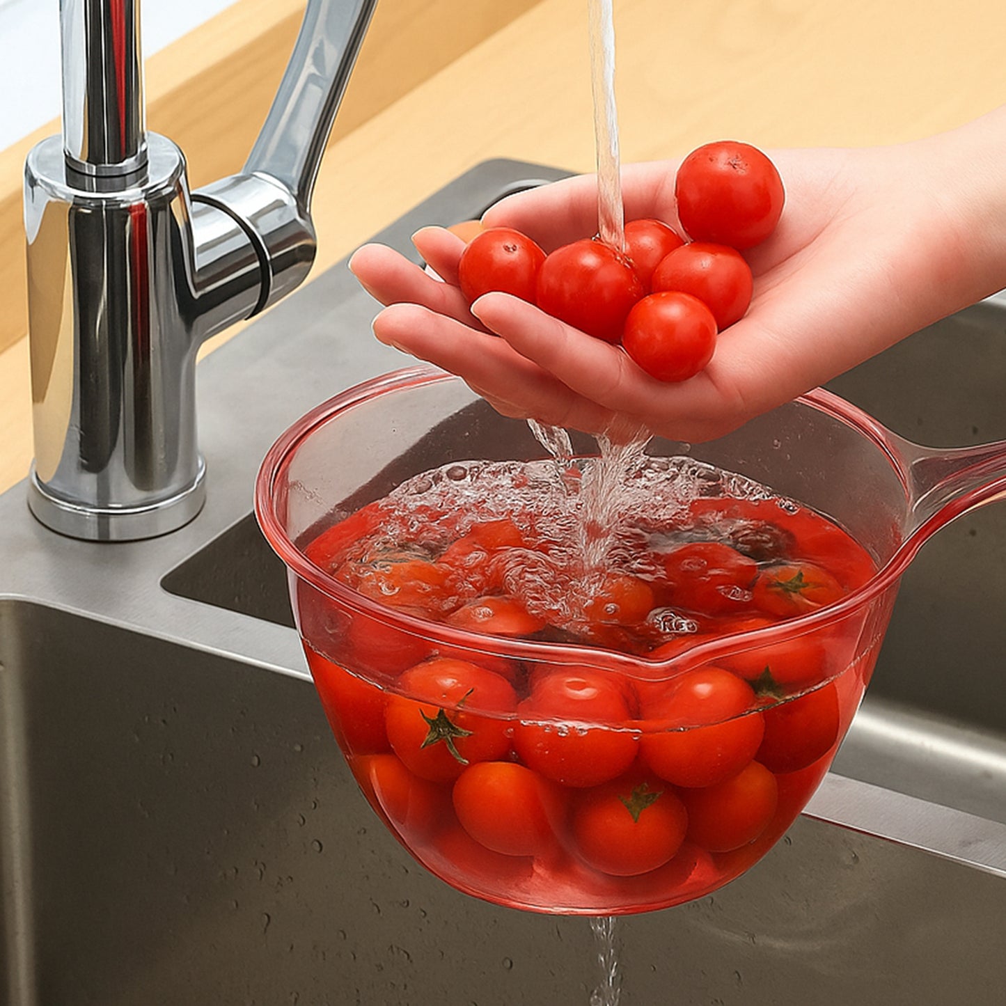 Multipurpose Kitchen Strainer Bowl with Handle and Spout (1100 ML, 1 Pc) - Happy Price - Image 5