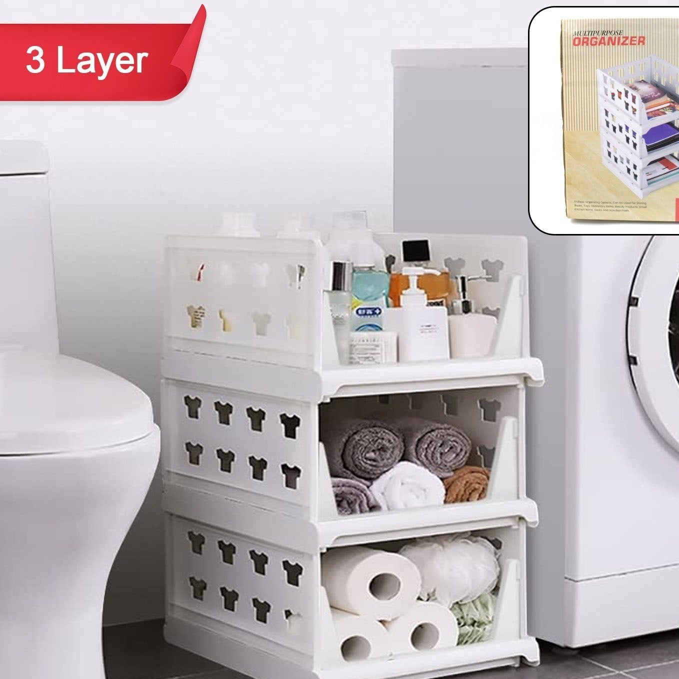3 Layer Stackable Multifunctional Storagefor Clothes Foldable Drawer Shelf Basket Utility Cart Rack Storage Organizer Cart For Kitchen Pantry Closet Bedroom Bathroom Laundry(3 Layer 1 Pc) - Happy Price - Image 1