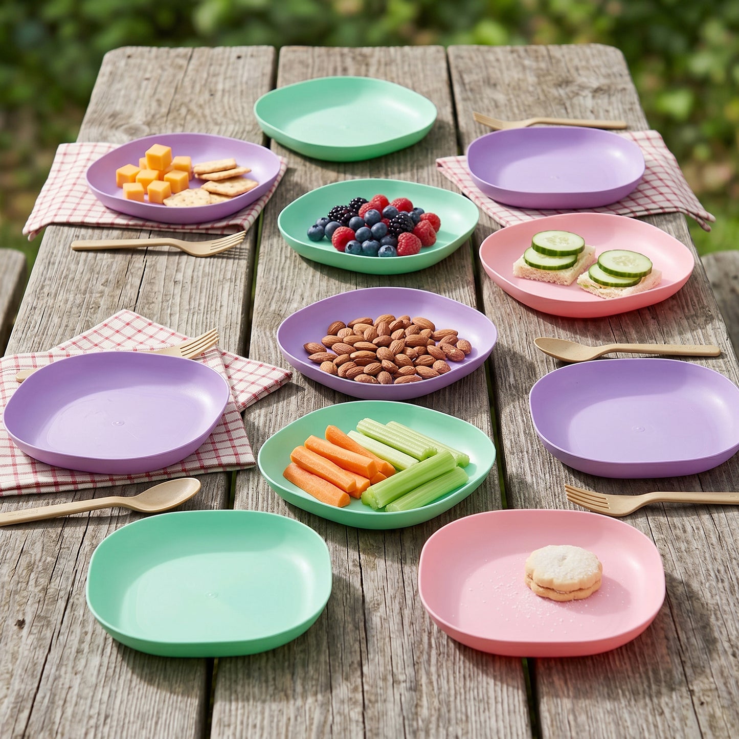 11 Piece Plastic Snack Serving Tray Set with Stand - Happy Price - Image 3