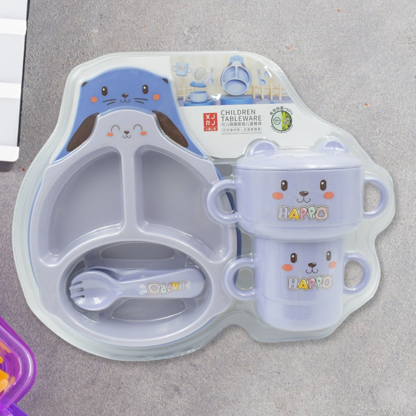 Baby Feeding Set For Kids And Toddlerschildren Children Dinnerware Set - Bamboo Fibre Feeding Set For Kids Cartoon Design Plate Cup Spoon Fork And Chopsticks Tableware Cutlery For Kids Microwave  Dishwasher Safe (7 Pcs Set) - Happy Price - Image 5