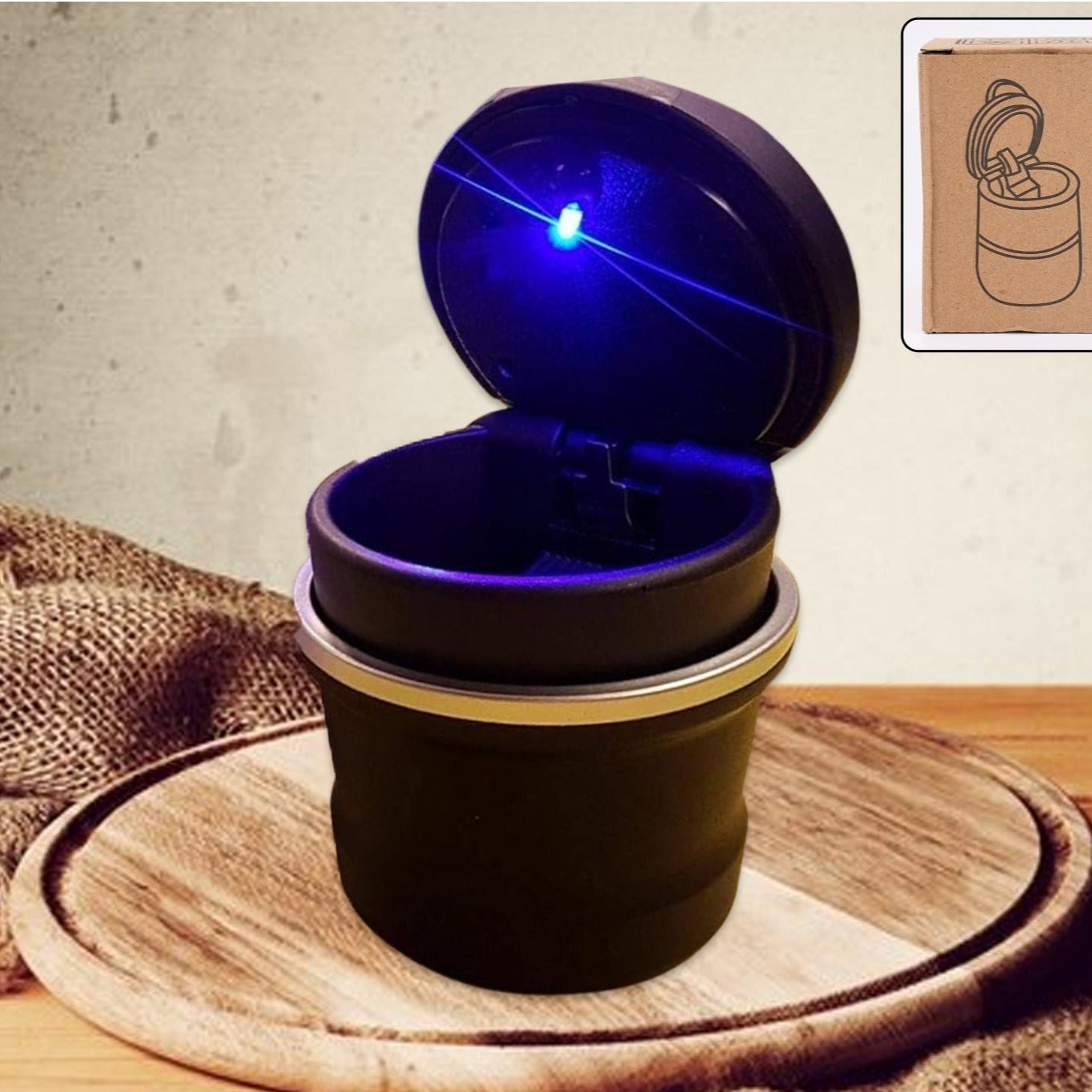 Portable Car Ashtray With Lid And Blue Led Light (1 Pc) - Happy Price - Image 1