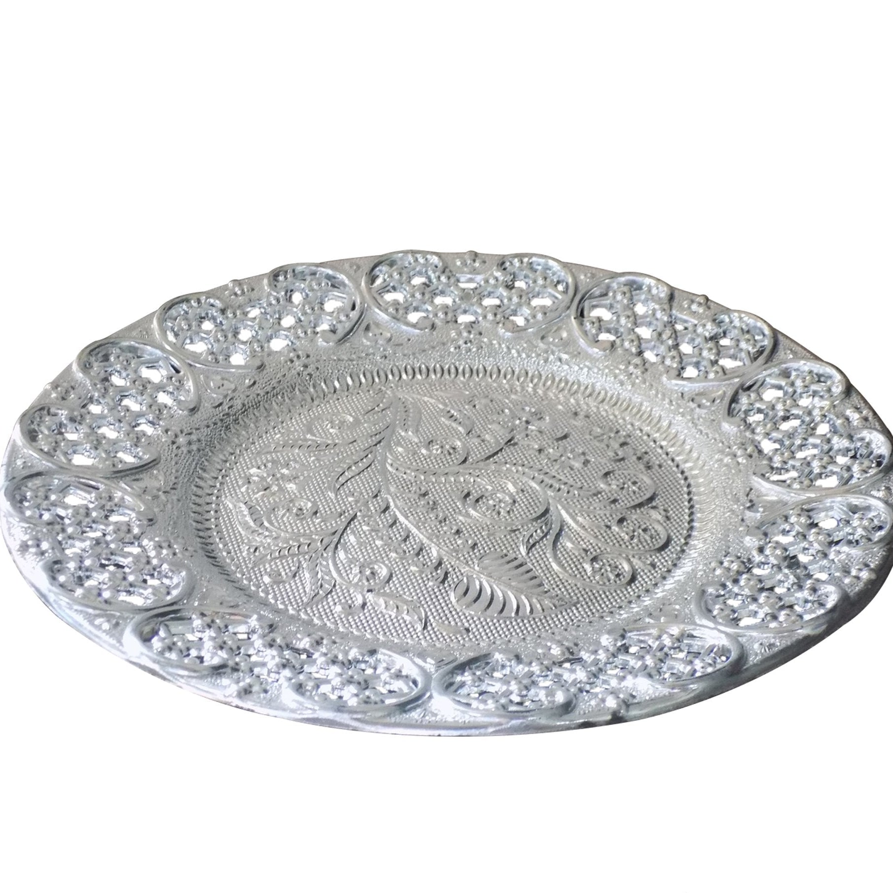 silver-plated-swastik-pooja-thali-set-glossy-puja-thali - Happy Price - Image 1