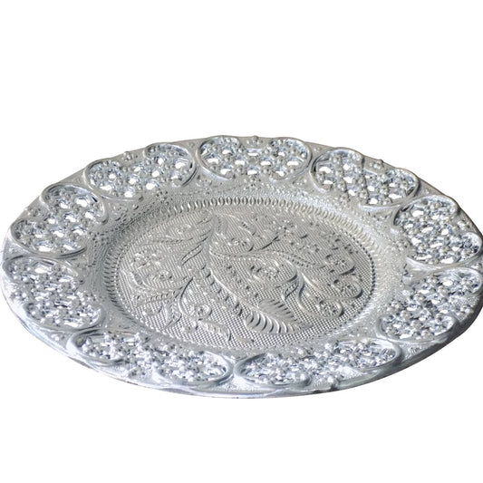 silver-plated-swastik-pooja-thali-set-glossy-puja-thali - Happy Price - Image 1