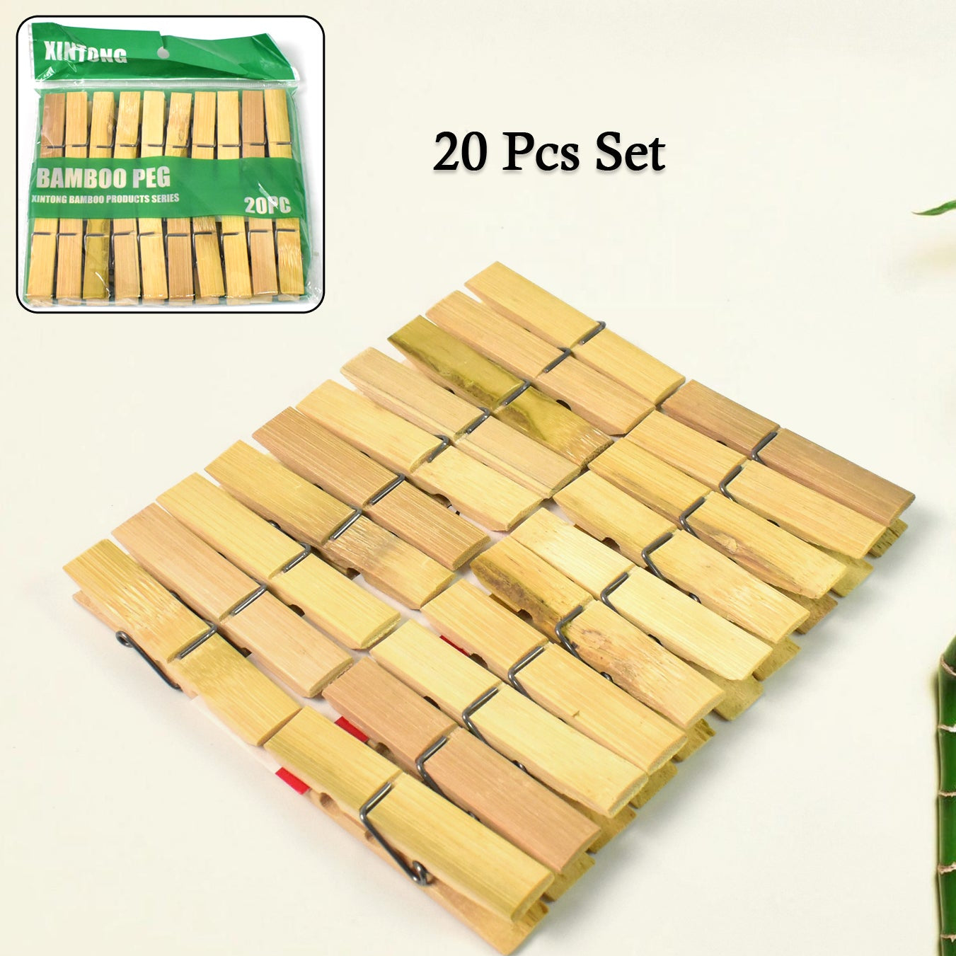 Heavy Duty Bamboo Wooden Cloth Clips  Pegs (20 Pcs Set) - Happy Price - Image 1