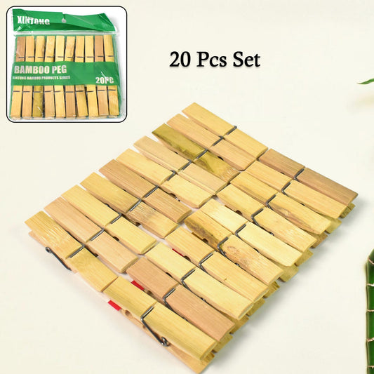 Heavy Duty Bamboo Wooden Cloth Clips  Pegs (20 Pcs Set) - Happy Price - Image 1