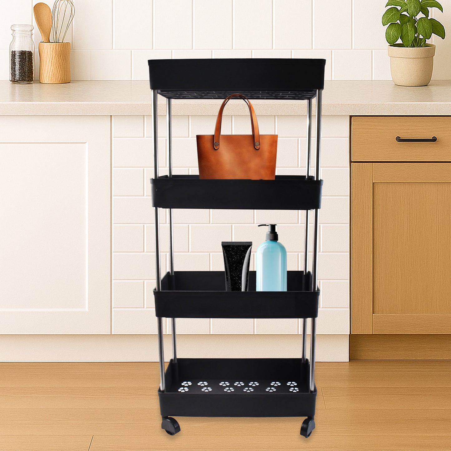 4-Tier Movable Storage Trolley with Wheels - Heavy Duty Plastic Organizer - Happy Price - Image 6