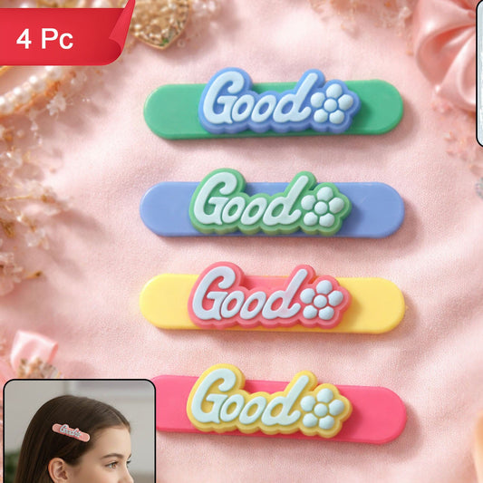 Colorful "Good" Design Hair Clips (4 Pc) - Happy Price - Image 1