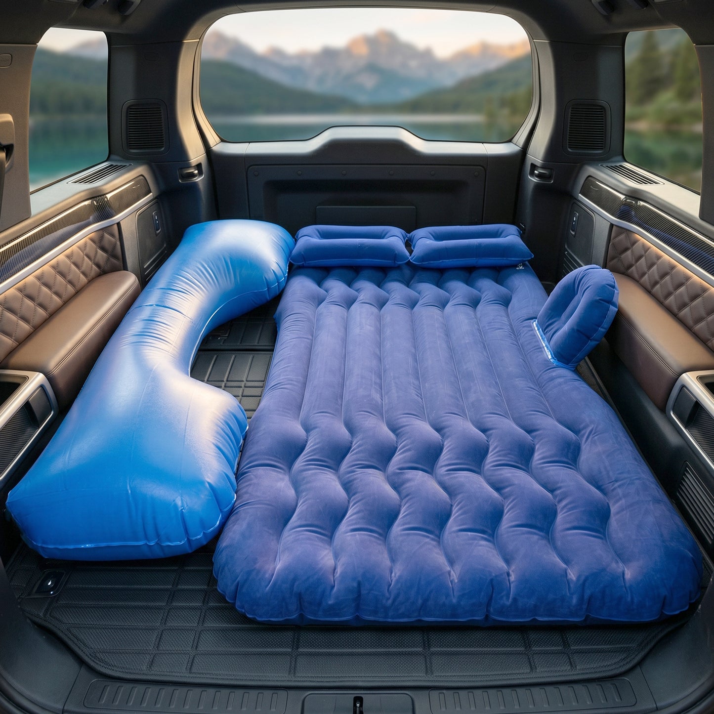 Portable Car Air Mattress Set with Pump & Pillows - Dark Blue SUV Bed - Happy Price - Image 3