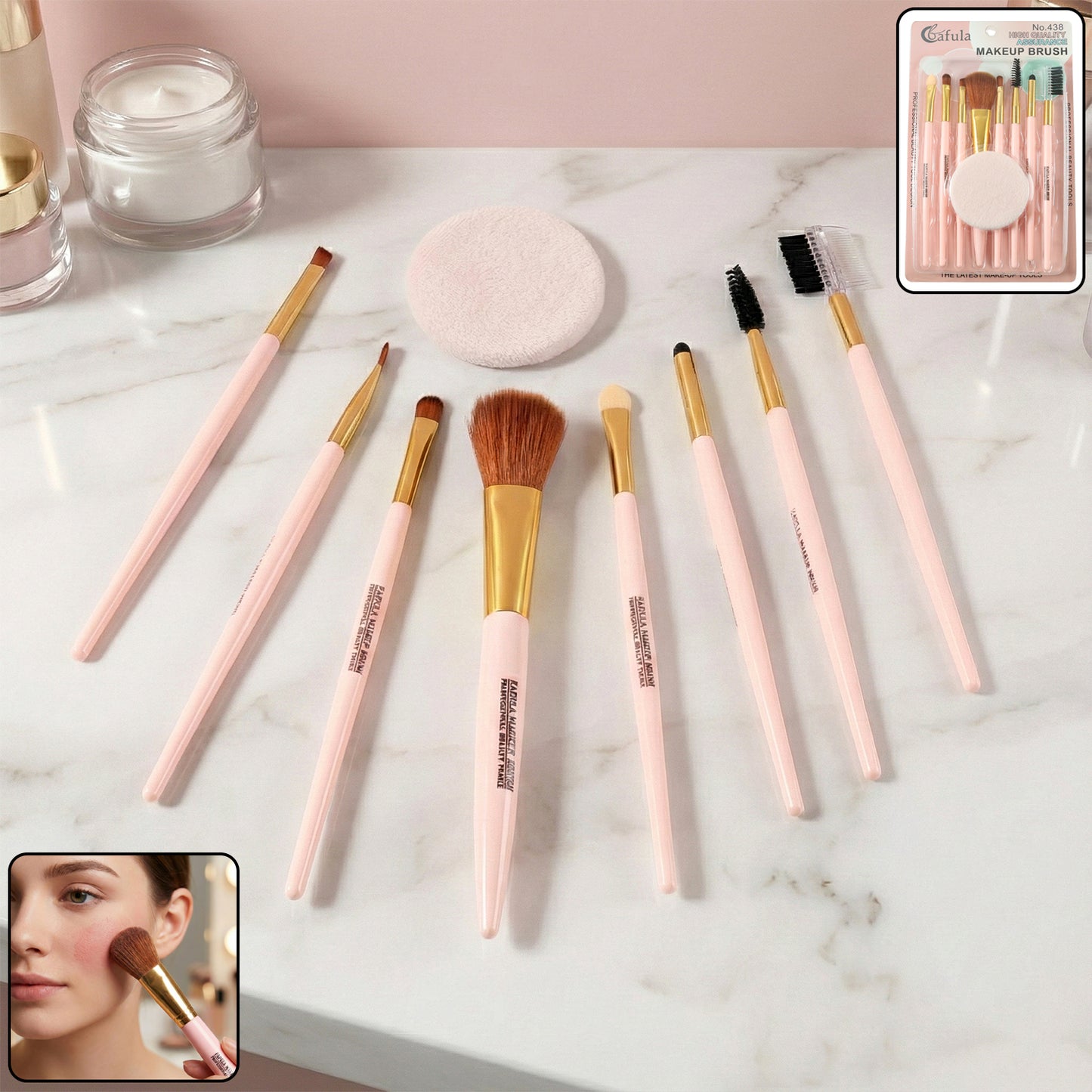 9-in-1 Complete Makeup Brush & Puff Set (1 Set) - Happy Price - Image 2
