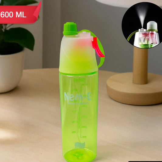 Plastic Dual Function Sports Water Bottle With Built-in Mist Spray And Leakproof Cap (600ml  1 Pc) - Happy Price - Image 1