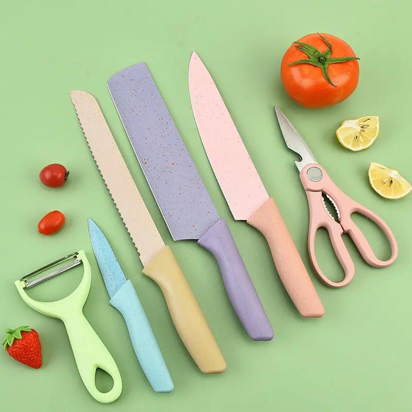 Professional Colorful Kitchen Knives Set Of 6 Pieces Non-stick Blades With High Carbon Stainless Steel Sharp Kitchen Cutting Knives Set For Slicing Paring And Cooking Chef Kitchen Knives Set - Happy Price - Image 2