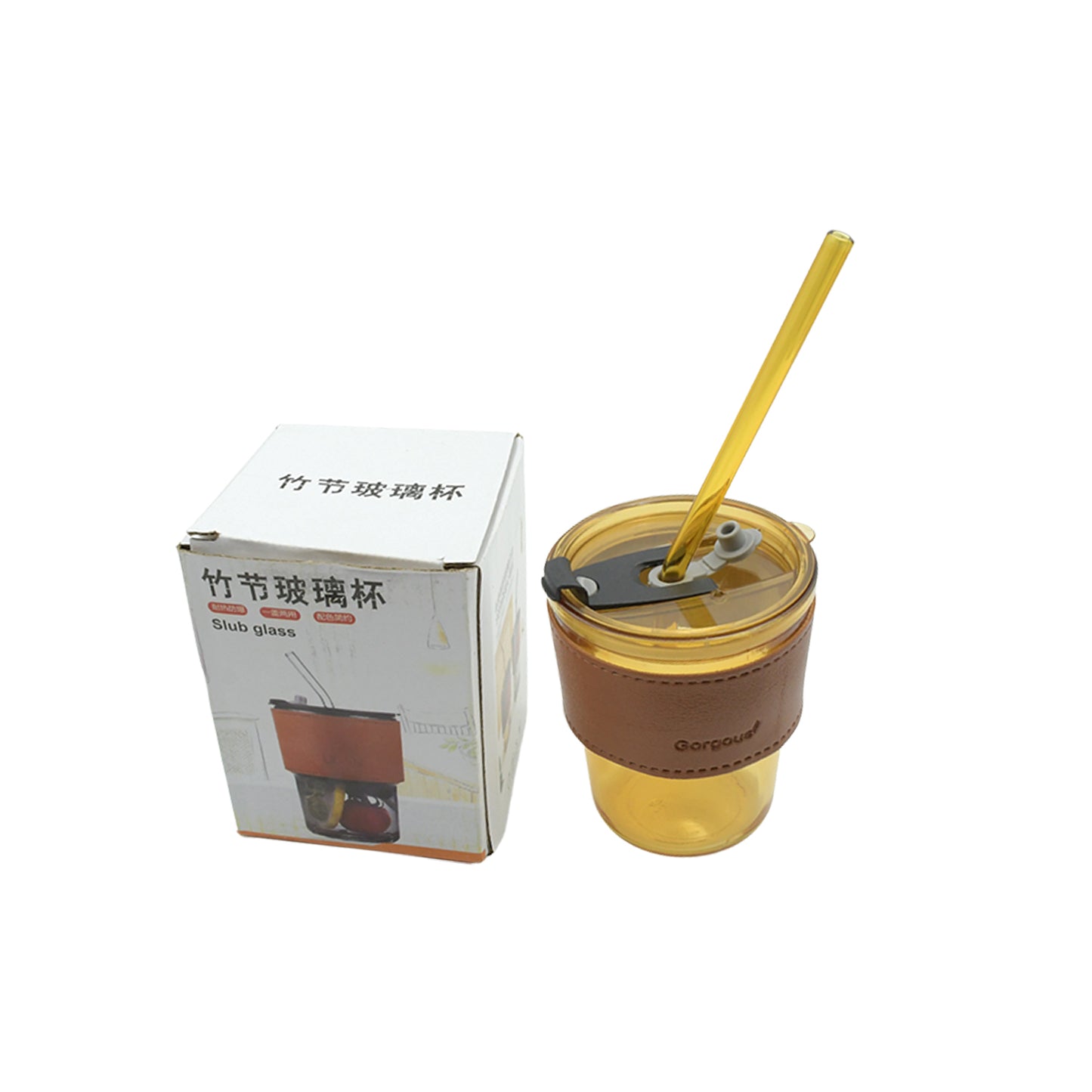 Home Glass Coffee Mugtea Cup With Glass Straw And Leakproof Lid  Travel Friendly Cups With Heatproof Sleeves - Happy Price - Image 5