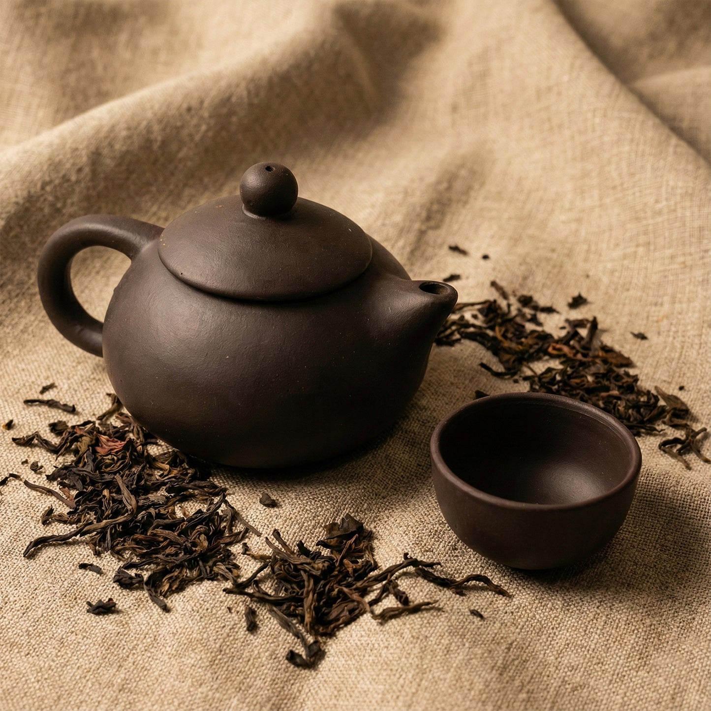 Black Clay Ceramic Tea Set with Teapot and 4 Cups - 5 Piece Oriental Brew Set - Happy Price - Image 3