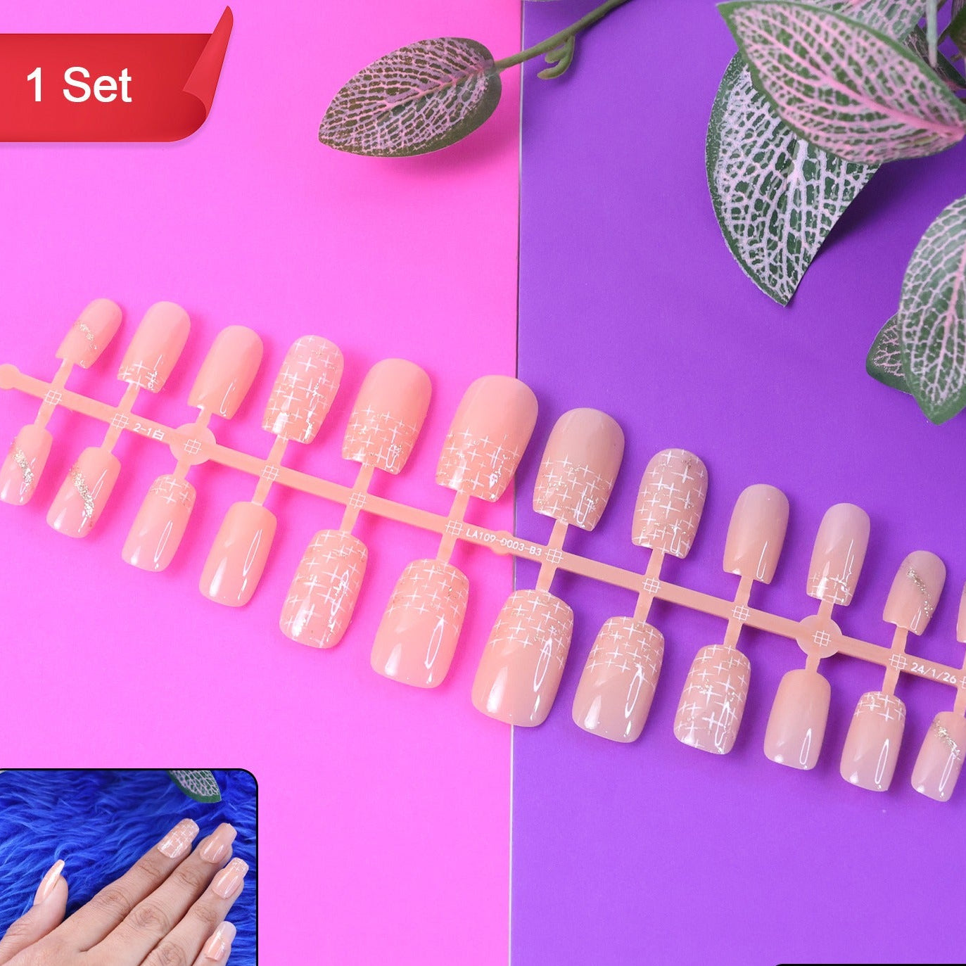 24 Pcs Nude Glossy Full Cover Artificial Nail Tips Set - Reusable Press-On Nails - Happy Price - Image 1