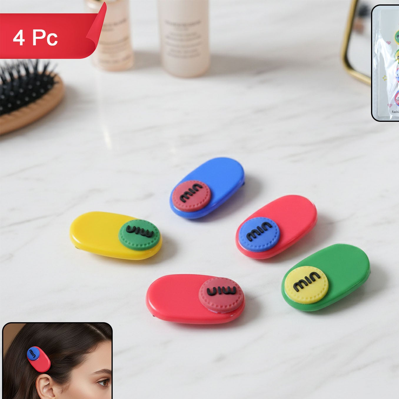 Decorative Hair Clips Set - 4 Pc Stylish Text Accent Hair Accessories for Girls & Women - Happy Price - Image 1