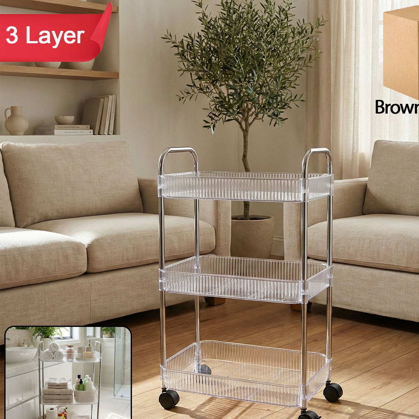 3-Tier Rolling Storage Cart with Wheels - Versatile Organizer for Home - Happy Price - Image 1