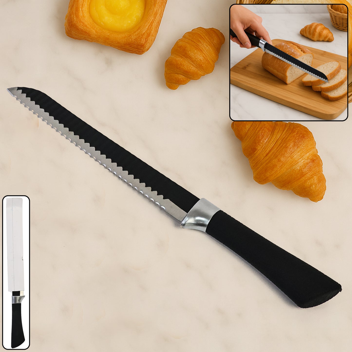 32cm Serrated Bread Knife with Ergonomic Handle for Effortless Slicing - Happy Price - Image 7