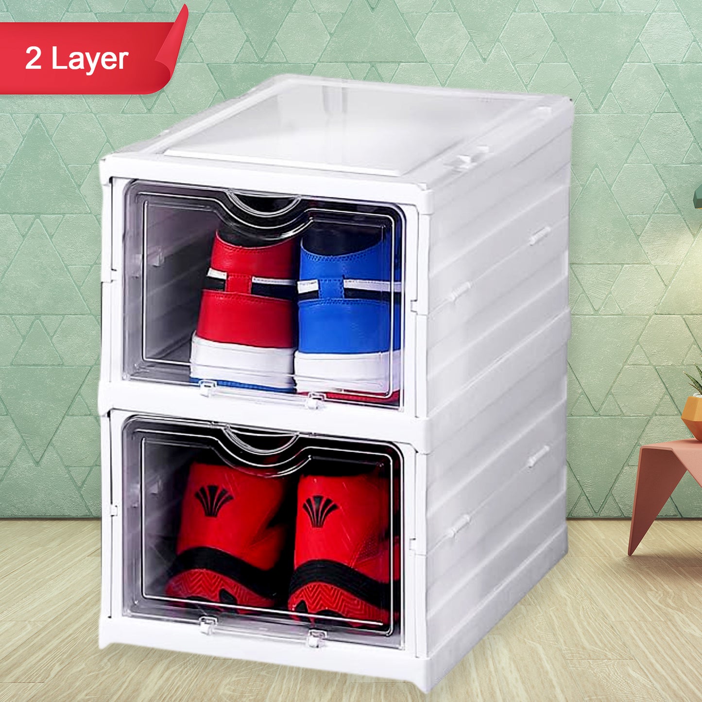 Stackable Multifunctional Storage For Clothes Foldable Drawer Shelf Basket Utility Cart Rack Storage Organizer Cart For Kitchen Pantry Closet Bedroom Bathroom Laundry (2 Layer 1 Pc) - Happy Price - Image 2