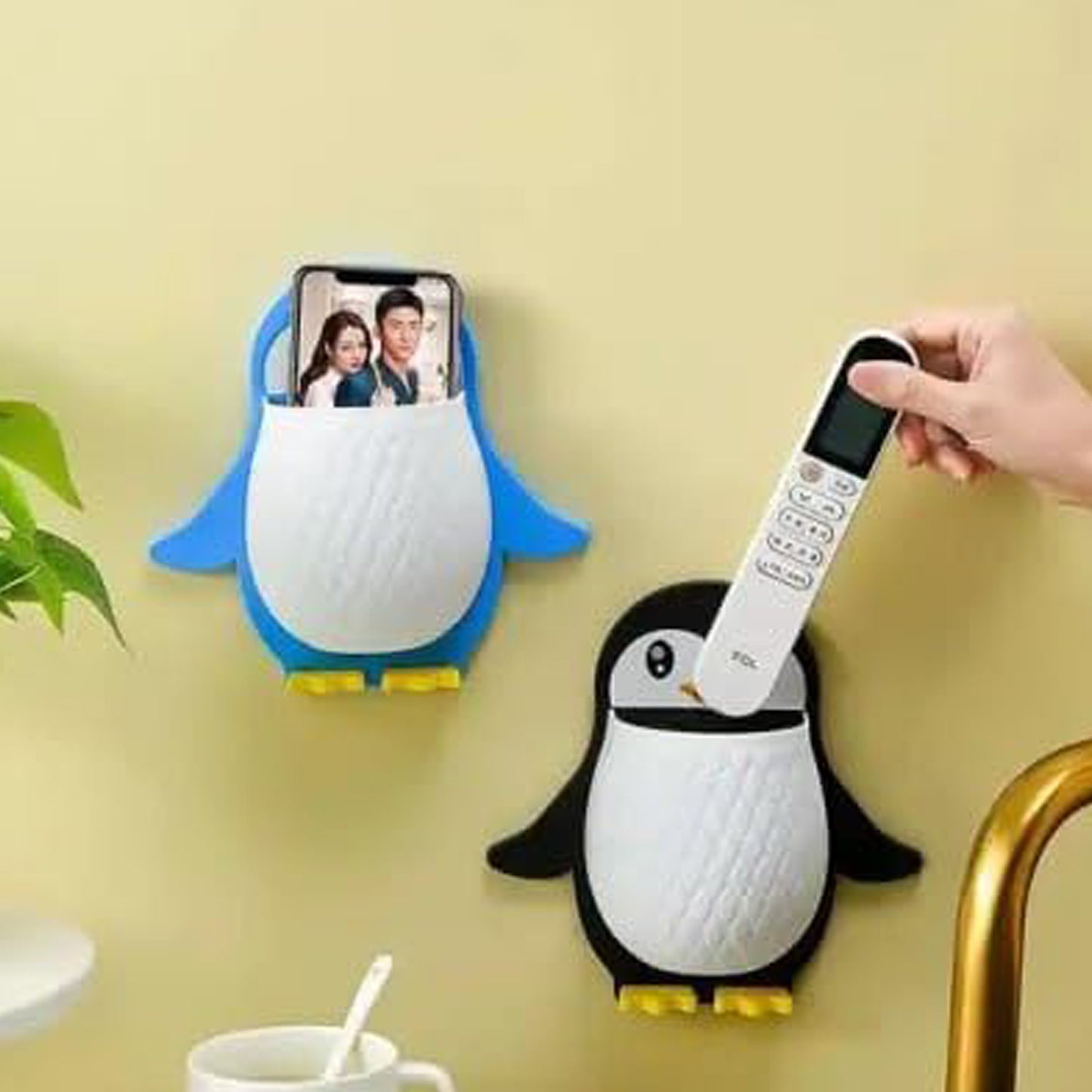 Penguin Storage Box Adhesive Remote Case Electric Toothbrushes Holder Universal Controller Holder Wall Nightstand Office Plastic Wall Mount - Happy Price - Image 5