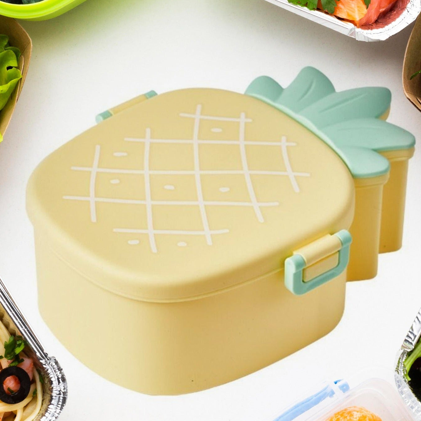Kids Lunch Box Cute Pineapple Shaped Bento Box With Fork Spoon Snack Candy Container Microwave Portable Office Lunch Box (1 Pc  With Spoon  Fork) - Happy Price - Image 1
