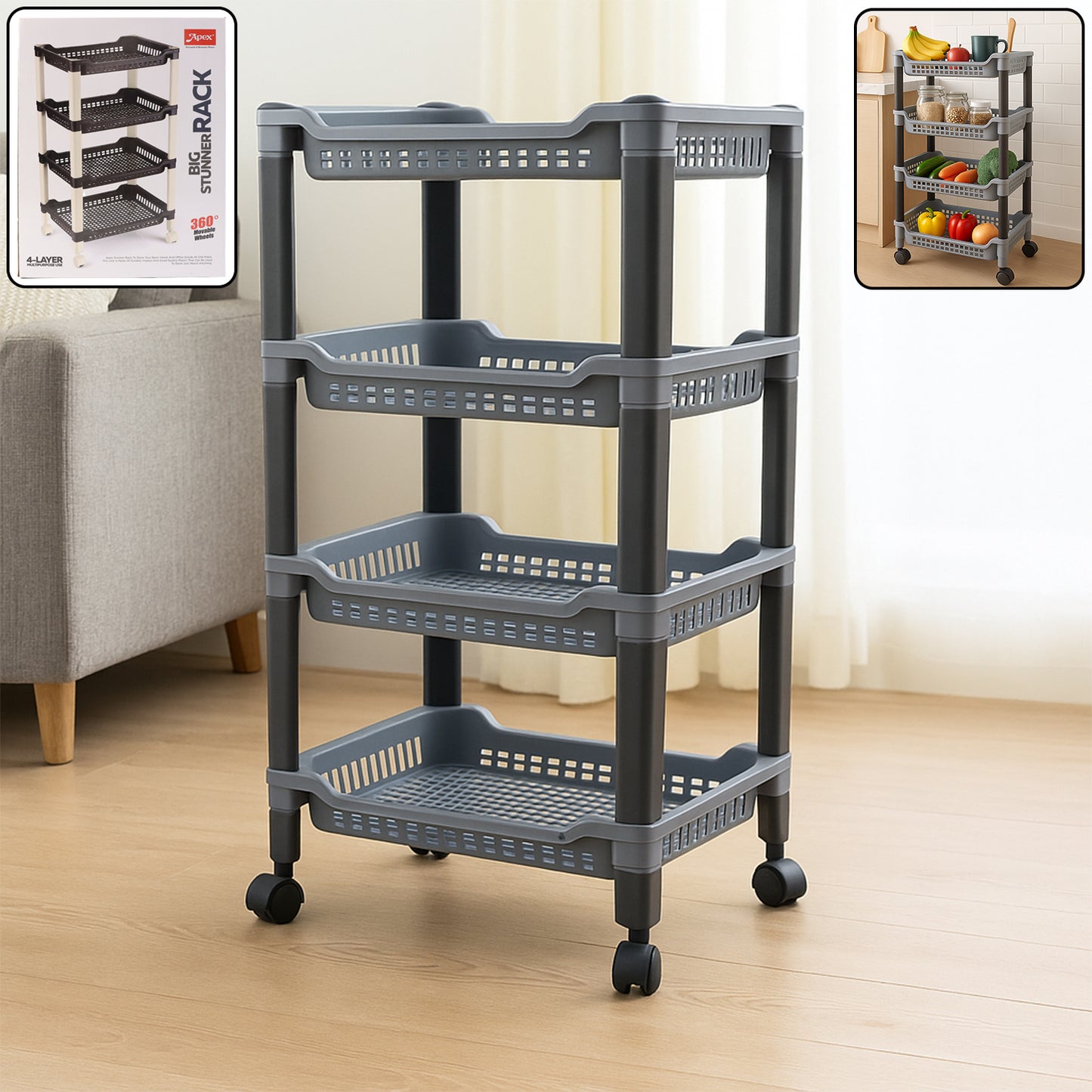 Apex 4-Layer Plastic Storage Rack - Multipurpose Organizer Shelf - Happy Price - Image 5