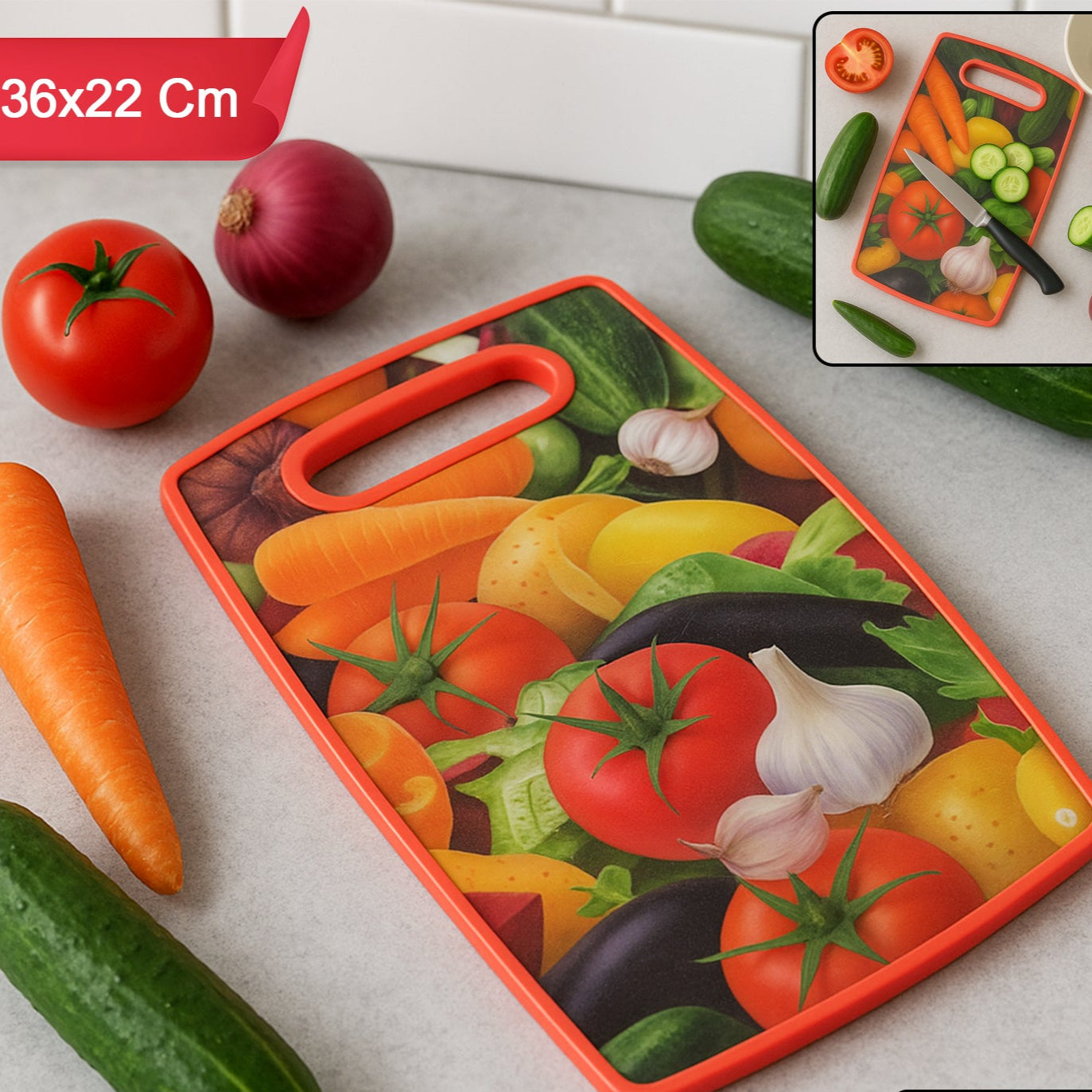 Durable Multipurpose Chopping Board with Handle - 36x22 cm Kitchen Prep Surface (1 Pc) - Happy Price - Image 1