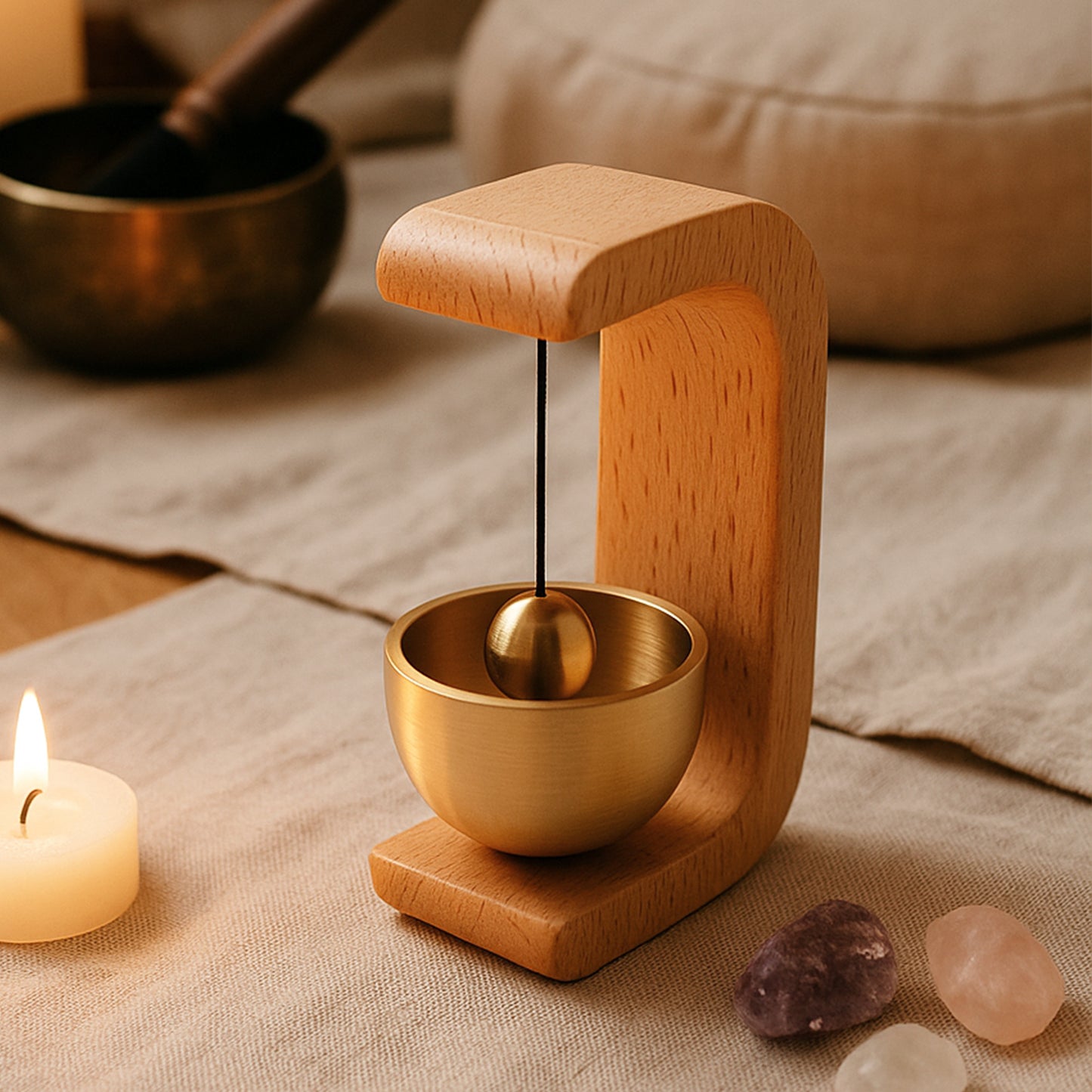 Desktop Zen Bell with Wooden Stand - Japanese Style Meditation Chime - Happy Price - Image 6