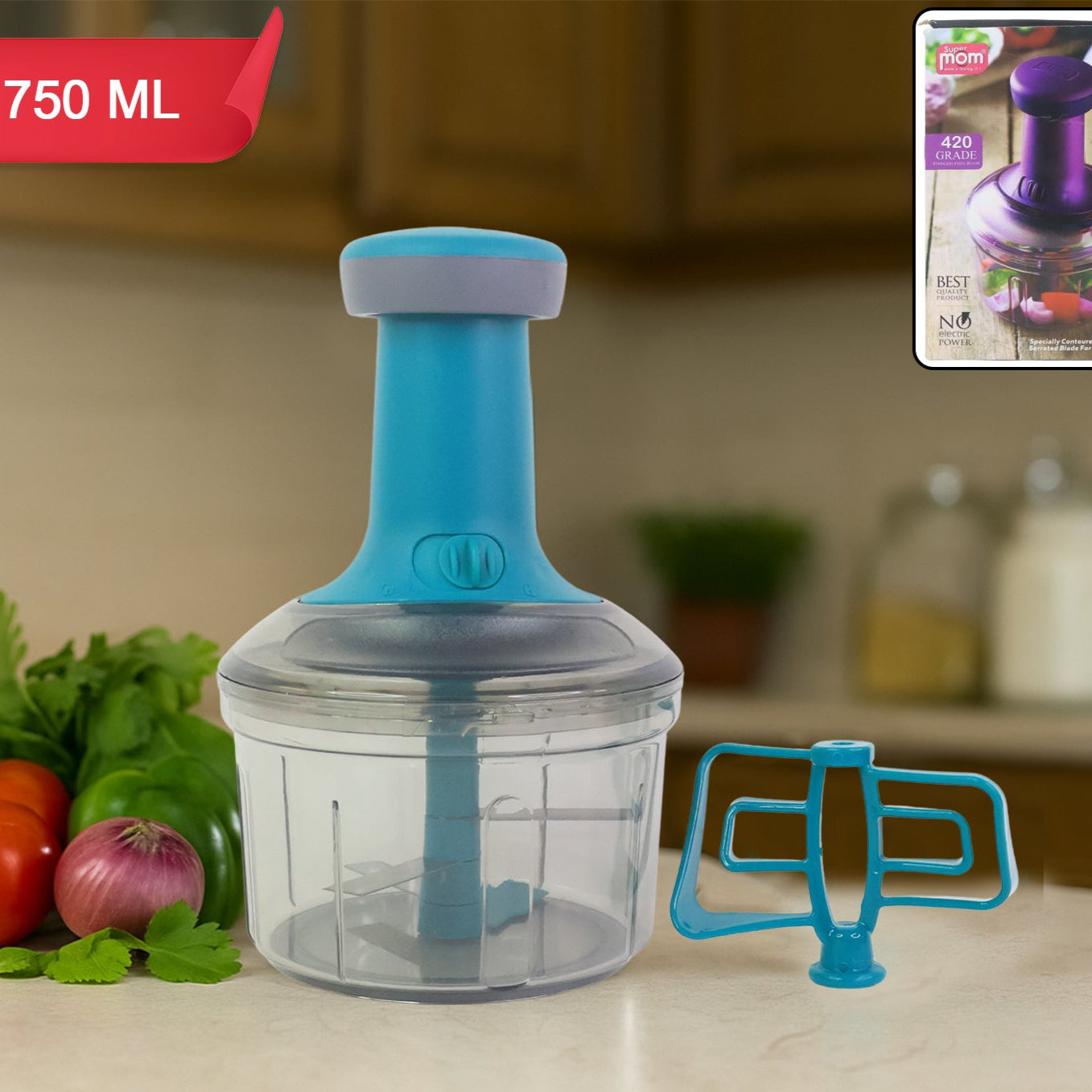 750ml Manual Push Chopper with Stainless Steel Blades - 1 Pc - Happy Price - Image 1