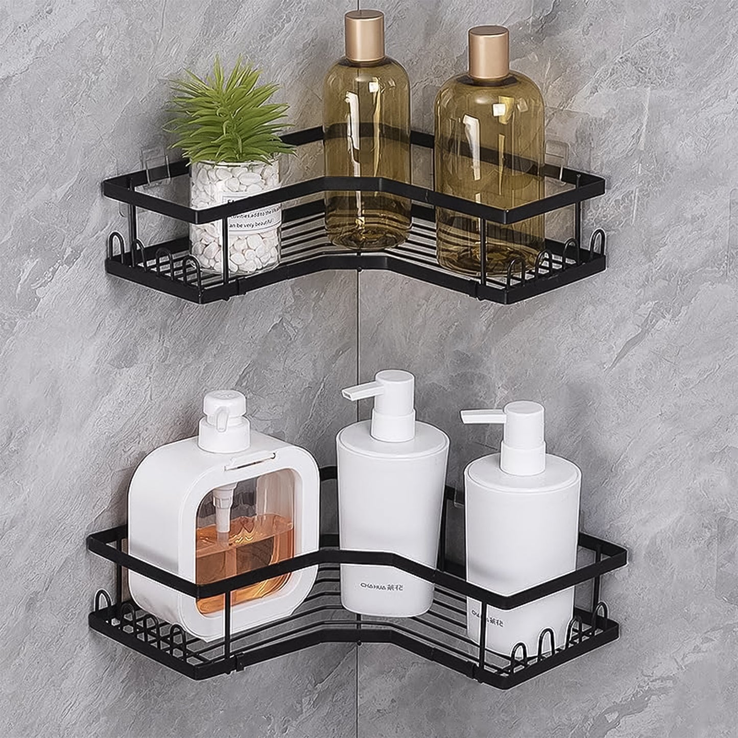 Iron Corner Shelf Organizer with Adhesive Backing (2 Pc Set) - Happy Price - Image 2