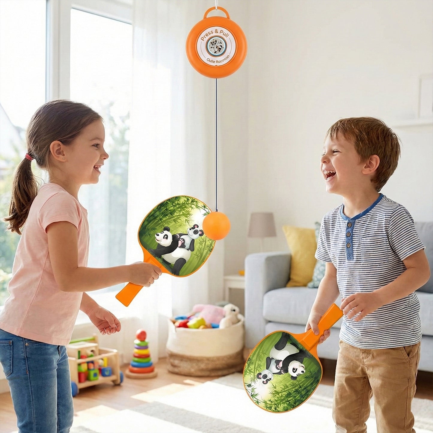Indoor Ping Pong Trainer Set with 2 Paddles & 3 Balls - Panda Design (1 Set) - Happy Price - Image 6