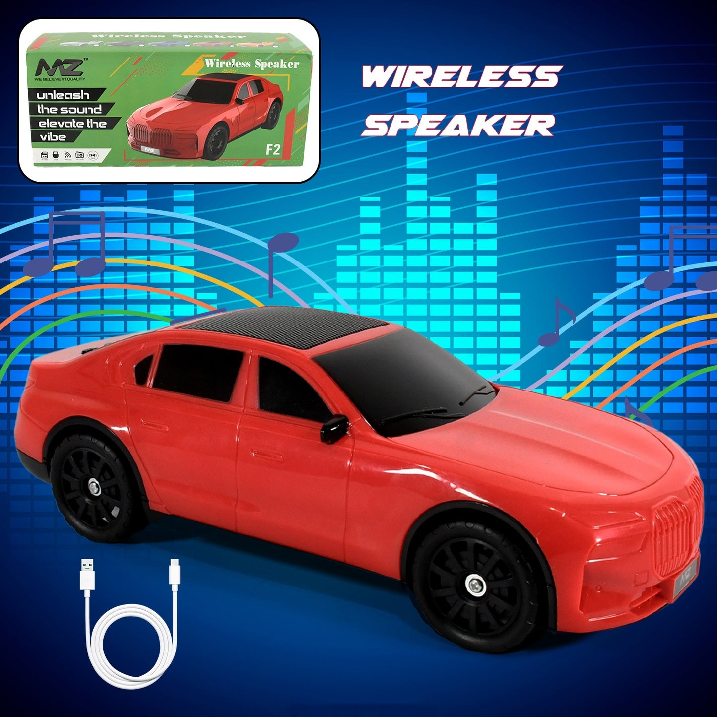 Wireless Bluetooth Speaker Portable Car Shape Music Speaker Support Bluetooth Tf Card Usb Fm Radio Function Unique Shape Car Speaker - Happy Price - Image 2