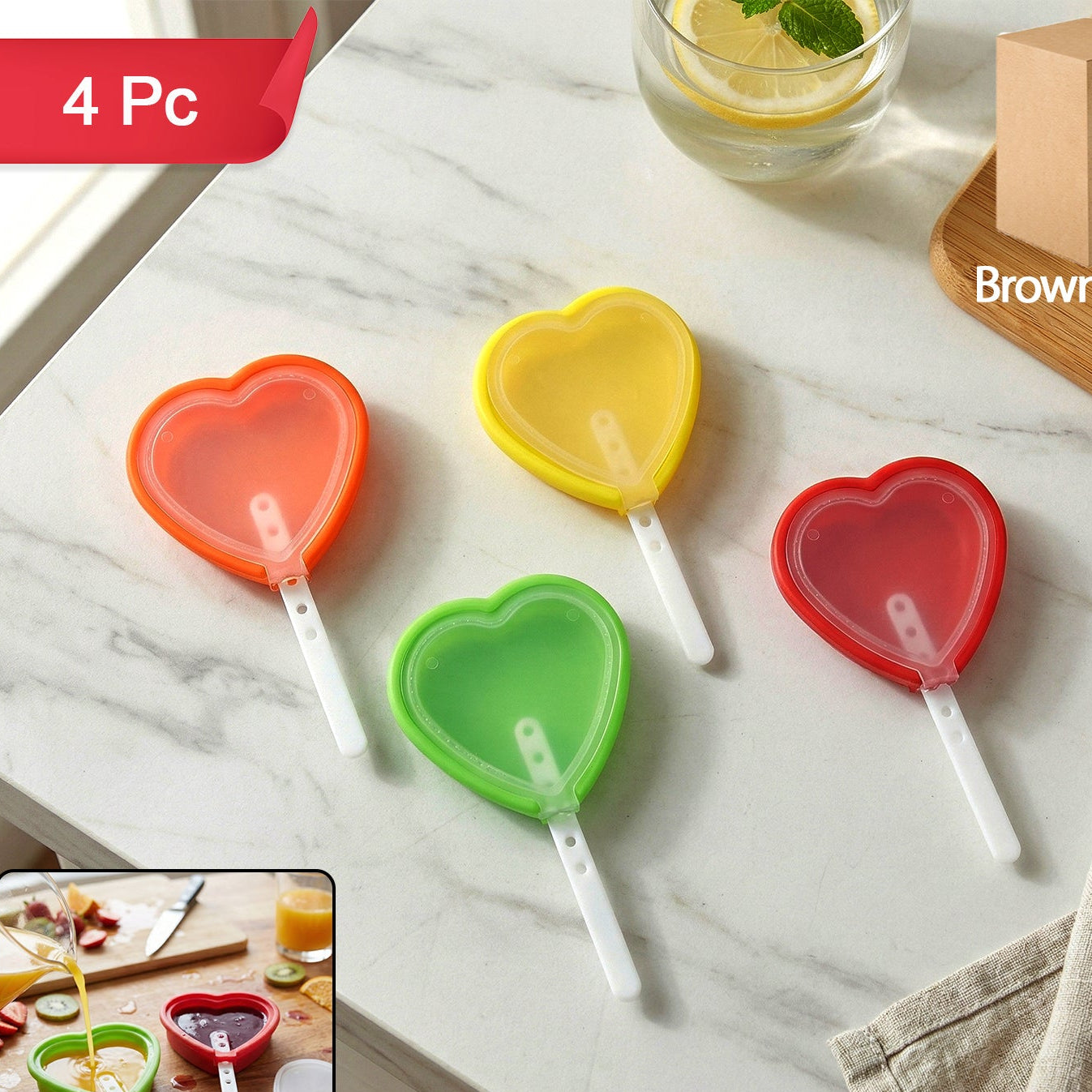 Premium Heart Shape Silicone Popsicle Mold Set 4 Pc
