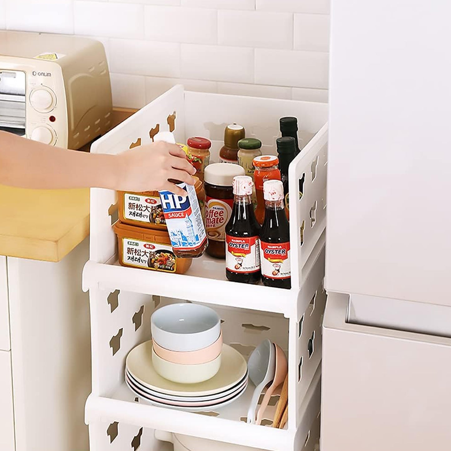 4 Layer Stackable Multifunctional Storagefor Clothes Foldable Drawer Shelf Basket Utility Cart Rack Storage Organizer Cart For Kitchen Pantry Closet Bedroom Bathroom Laundry (4 Layer 1 Pc) - Happy Price - Image 3