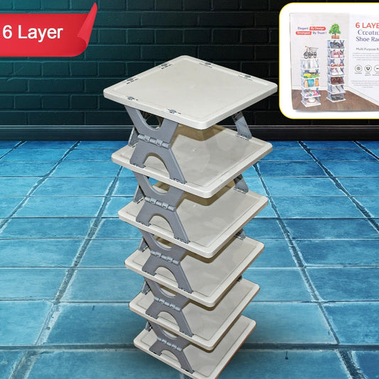 Smart Shoe Rack Shoes Stand Multifunctional Entryway Foldable  Collapsible Door Shoe Rack Free Standing Heavy Duty Plastic Shoe Shelf Storage Organizer Narrow Footwear Home (1 Pc 4 Layer 6 Layer 8 Layer) - Happy Price - Image 1