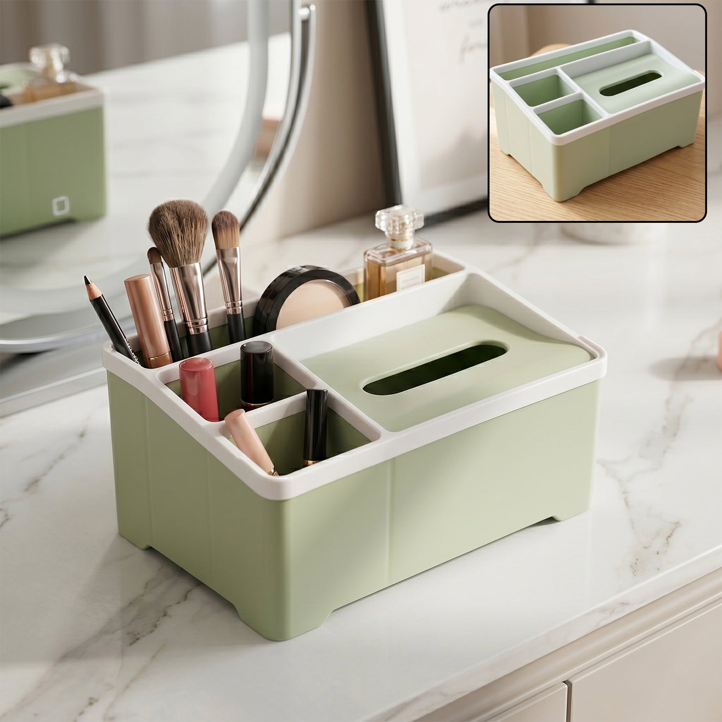 Multipurpose Compartment Storage Box with Tissue Holder - 1 Pc - Happy Price - Image 2