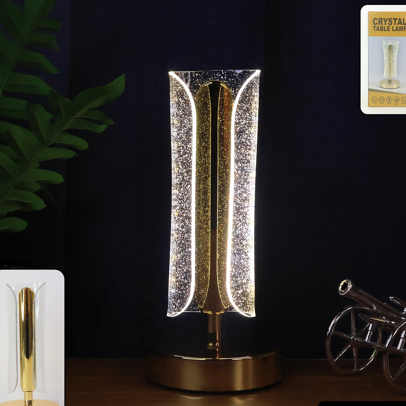 Tall Crystal Cylinder LED Table Lamp with USB Charging - Modern Bedside & Desk Light (1 Pc) - Happy Price - Image 1